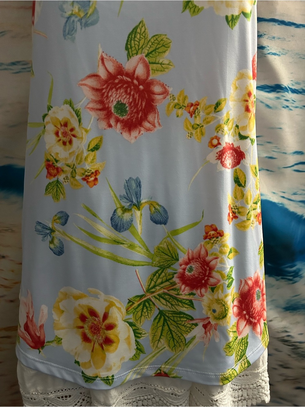 New York. & Co 7th Avenue Keyhole Floral Sleeveless Blouse Blue & Yellow LG - Picture 8 of 12